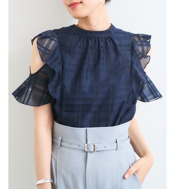 VIS「【洗える】2WAYショルダーシアーチェックブラウス」|シャツ・ブラウス|