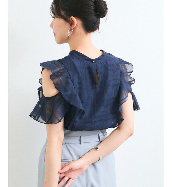 VIS「【洗える】2WAYショルダーシアーチェックブラウス」|シャツ・ブラウス|