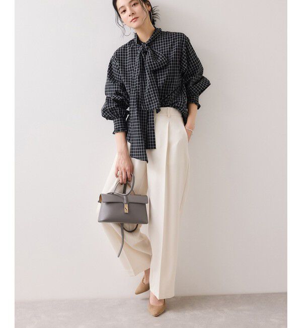 VIS「チェック＆デニムアソートボウタイリボン付きスタンドカラーシャツ」|シャツ・ブラウス|