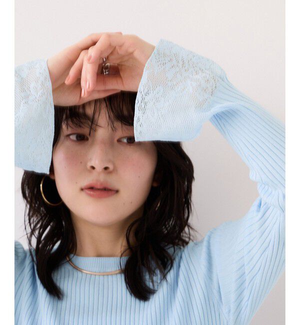 VIS「レース編みドッキングニット」|ニット・セーター|ブルー系(45)