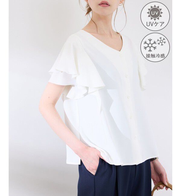 Rope&rsquo;Picnic「【WEB限定カラー】【UVケア・接触冷感・前後2WAY】フレアスリーブブラウス」|シャツ・ブラウス|オフホワイト(15)