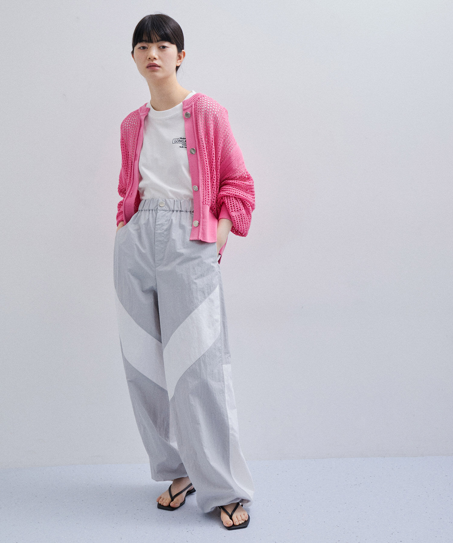 ADAM ET ROPE'「パターンメッシュカーディガン」|カーディガン|