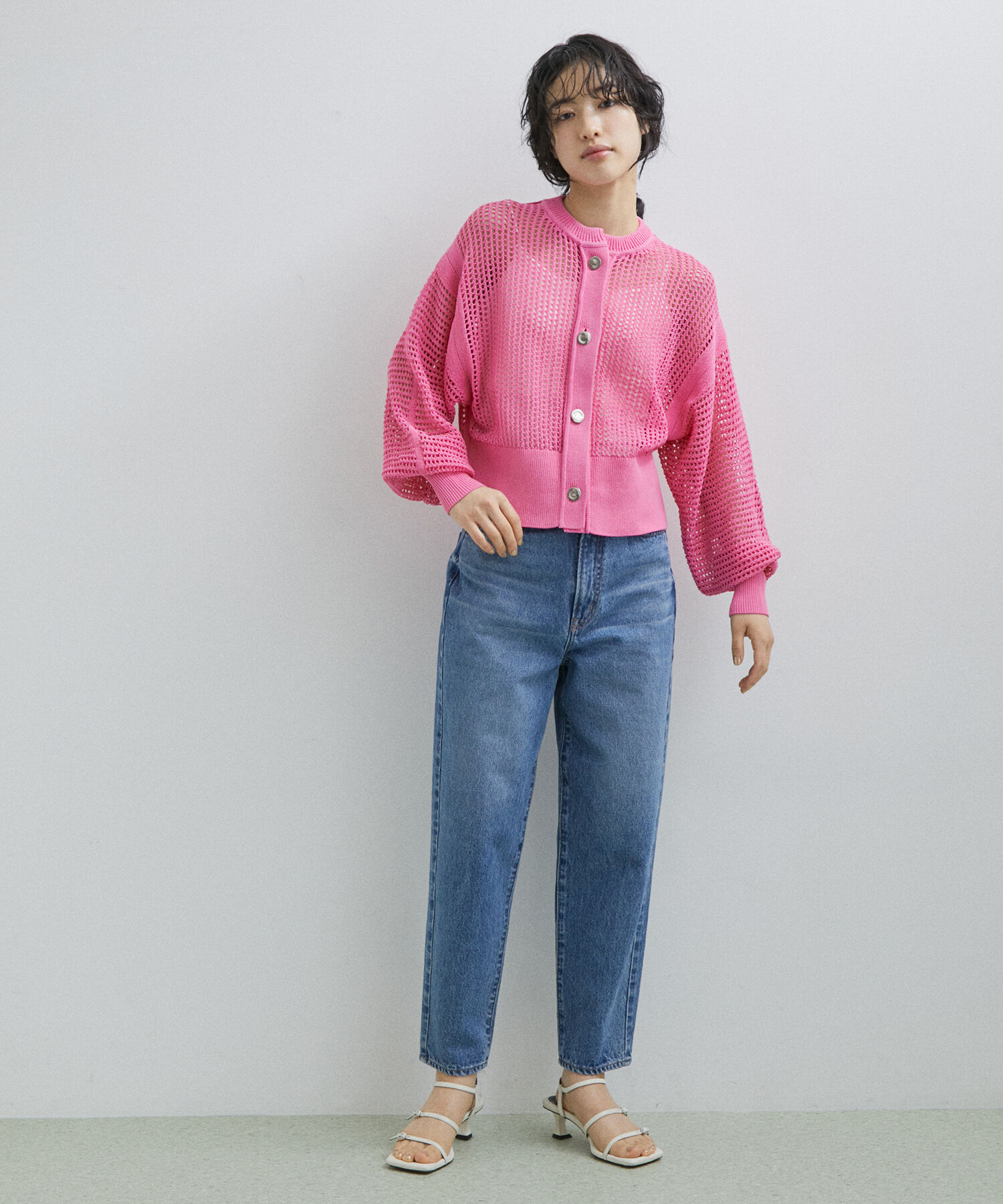 ADAM ET ROPE'「パターンメッシュカーディガン」|カーディガン|