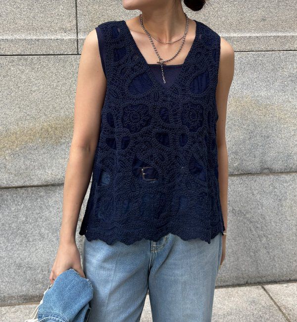  「刺繍前後2WAYレースタンク」|シャツ・ブラウス|
