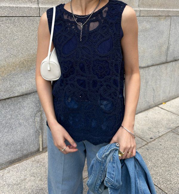  「刺繍前後2WAYレースタンク」|シャツ・ブラウス|