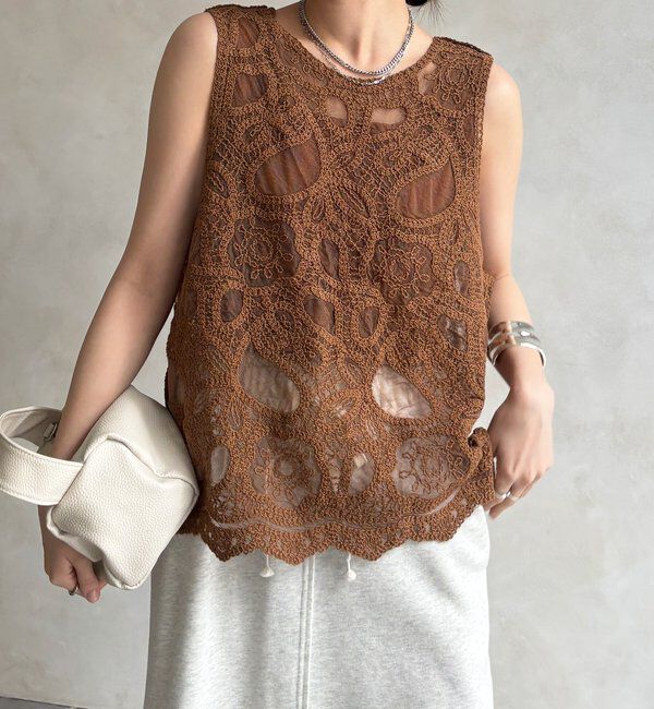  「刺繍前後2WAYレースタンク」|シャツ・ブラウス|