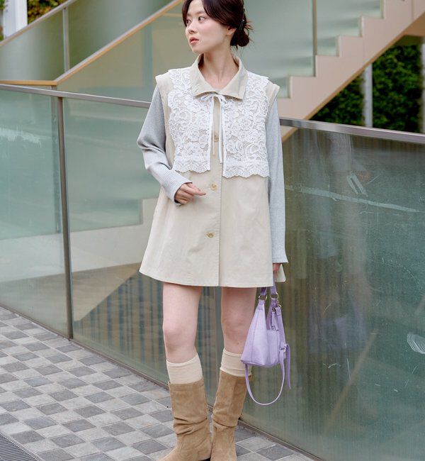  「レース付きフレアトレンチコート」|トレンチコート|