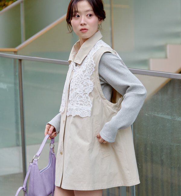  「レース付きフレアトレンチコート」|トレンチコート|