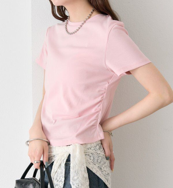  「サイドギャザーチビTシャツ」|Tシャツ・カットソー|ピンク
