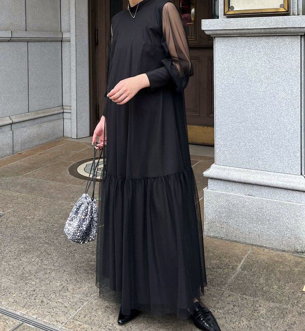  「【オケージョン/サイズ展開あり/人気につき再販】チュールハイネックワンピース」|ワンピース|
