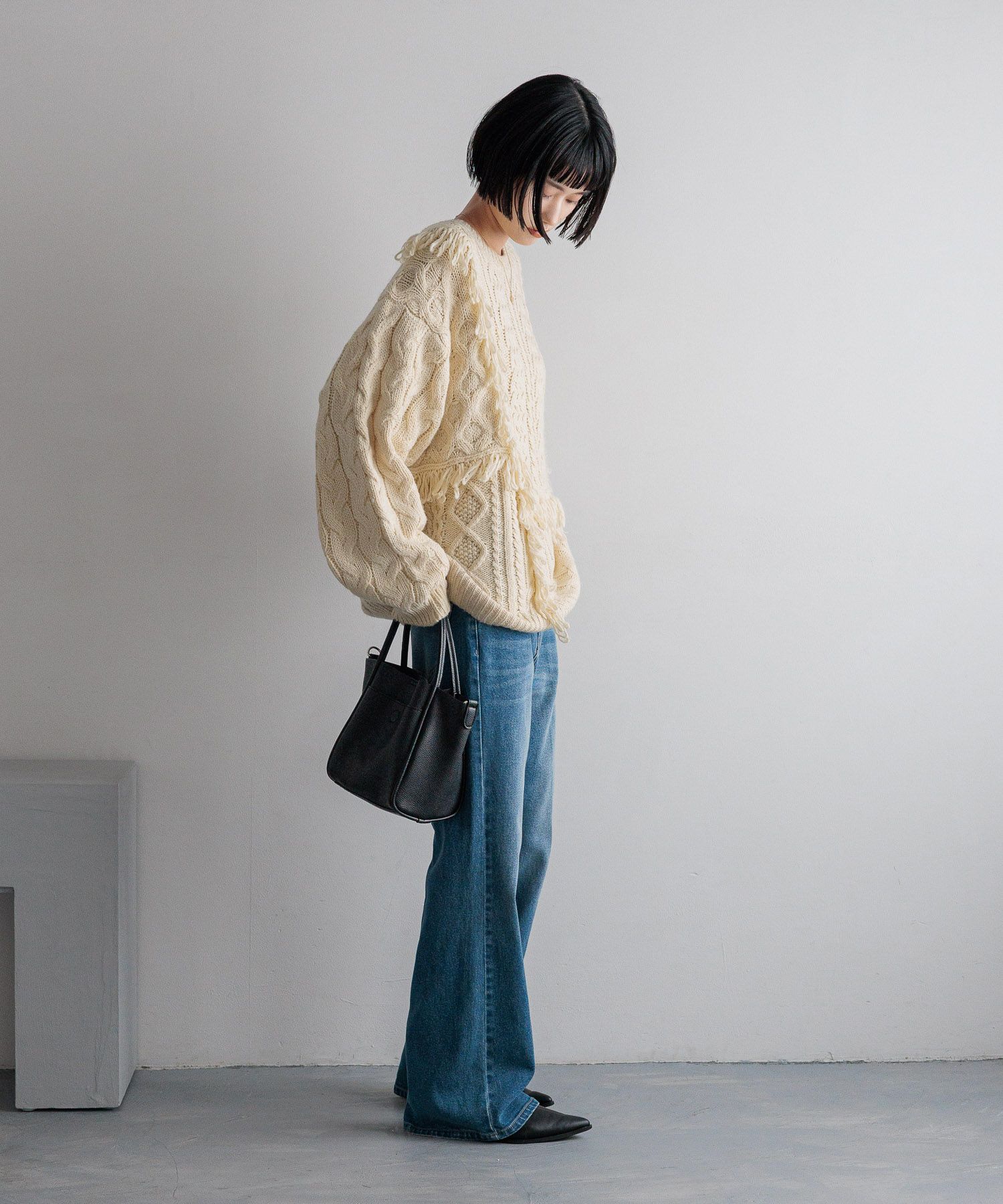 LOWRYS FARM「ケーブルフリンジLONG丈」|ニット・セーター|