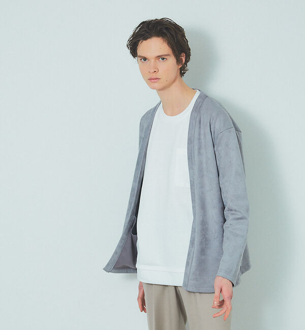 ABAHOUSE「ネオスウェード ボタンレス カーディガン」|カーディガン|グレー