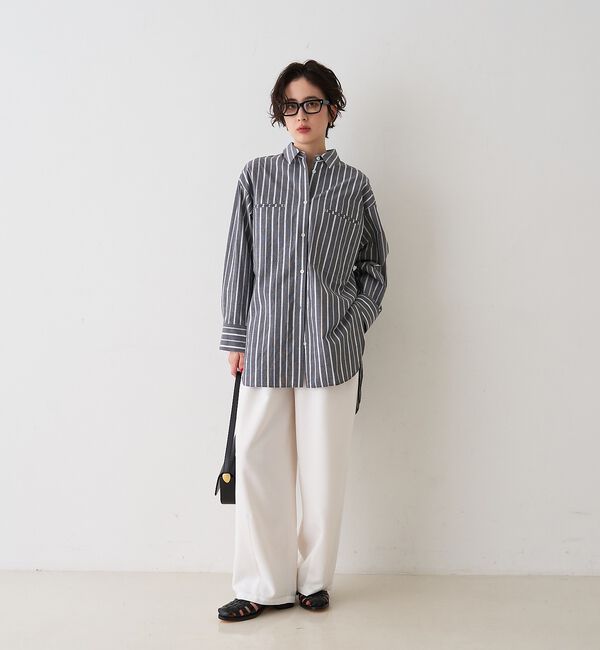 Rouge vif「胸ポケットコットン ルーズフィットストライプシャツ」|シャツ・ブラウス|