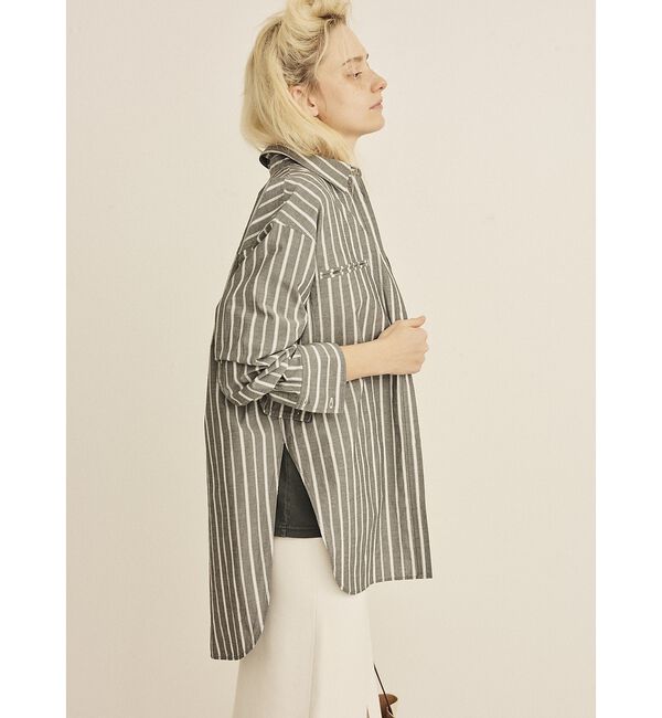 Rouge vif「胸ポケットコットン ルーズフィットストライプシャツ」|シャツ・ブラウス|