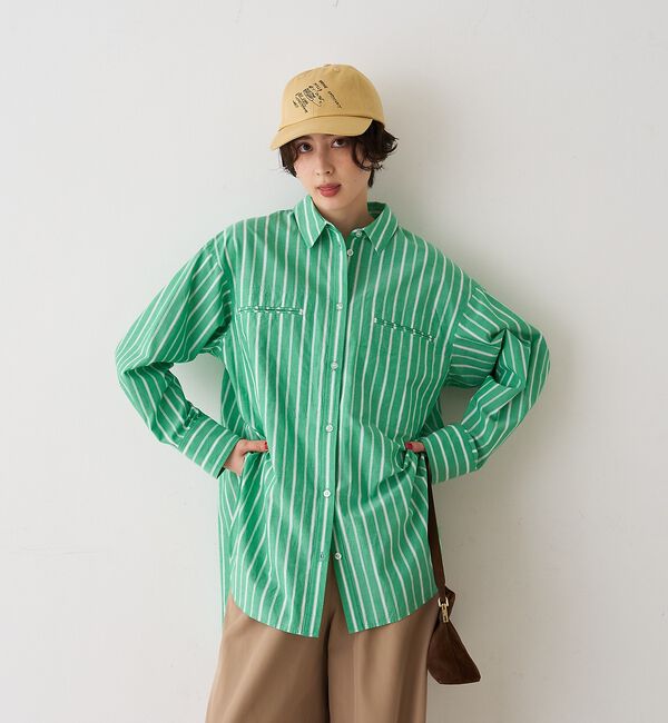 Rouge vif「胸ポケットコットン ルーズフィットストライプシャツ」|シャツ・ブラウス|