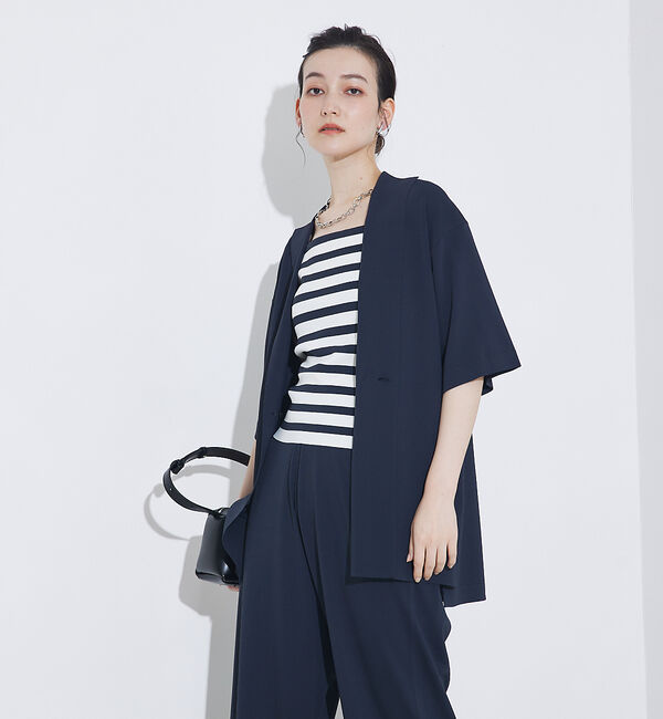 qualite「【セットアップ対応】接触冷感/レーヨンナイロンニットジャケット」|その他|チャコールグレー