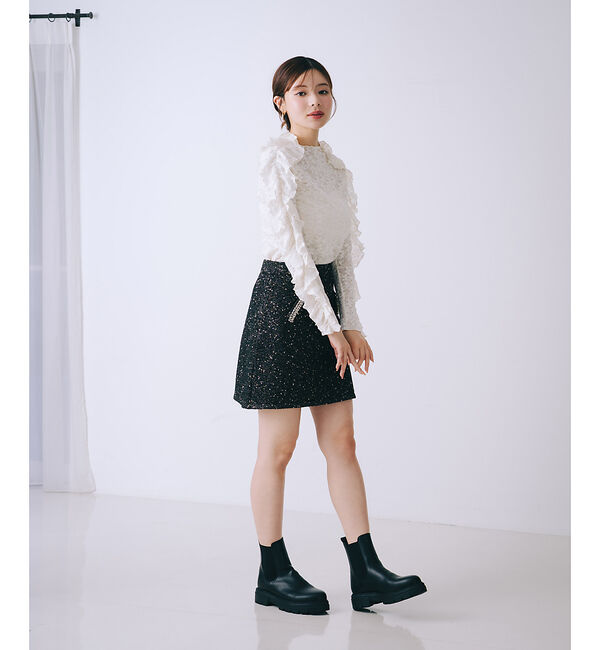 SELFIST「ラメネップニットビジュー付ミニスカート」|スカート|