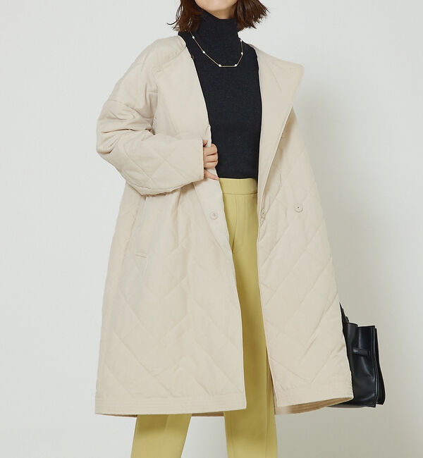 abahouse mavie「キルトリバーシブルコート」|ノーカラーコート|アイボリー