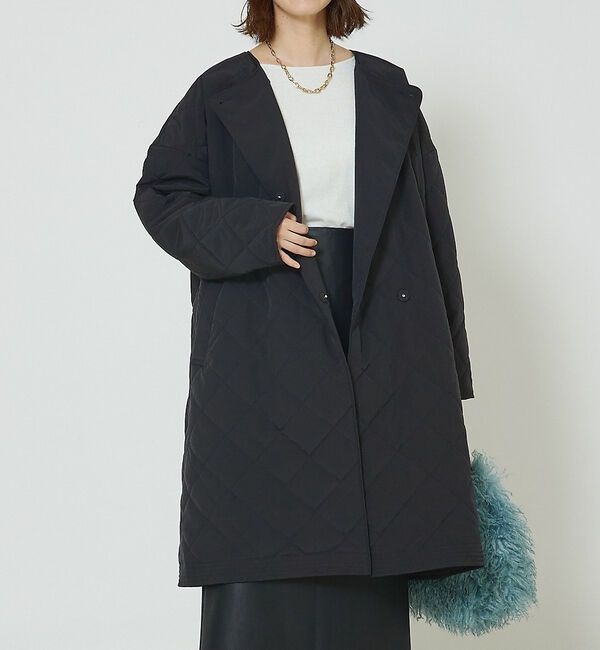 abahouse mavie「キルトリバーシブルコート」|ノーカラーコート|ブラック