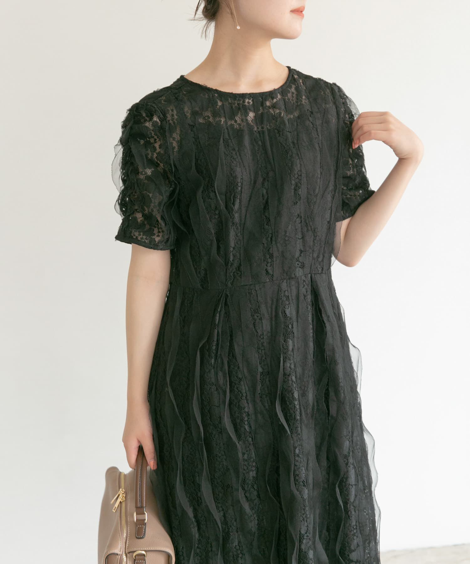 URBAN RESEARCH ROSSO「kaene　リボンチュールエプロンドレス」|ワンピース|