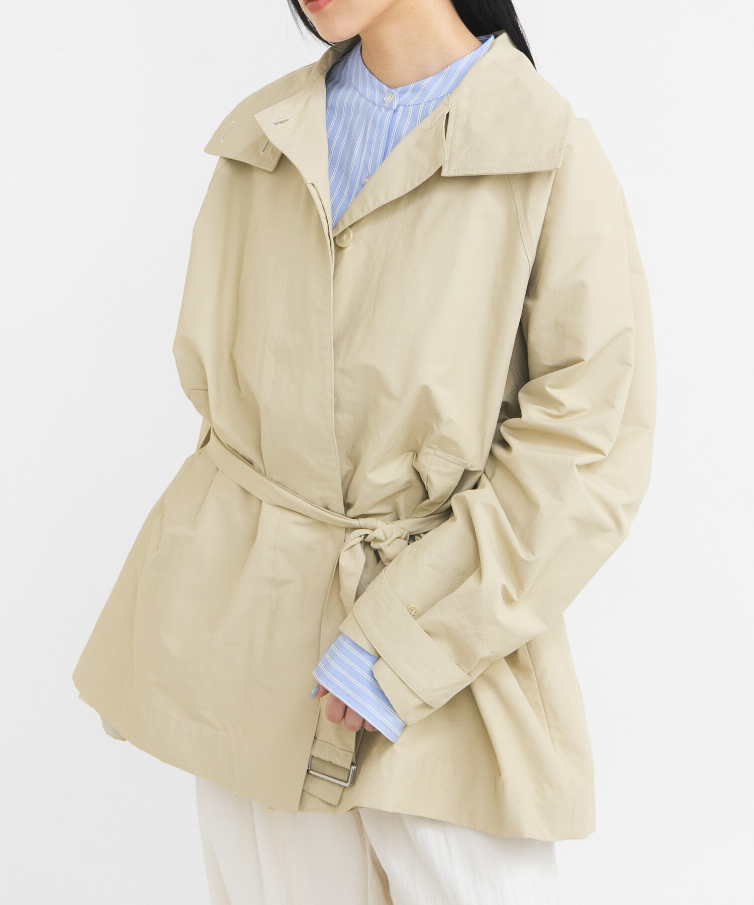  「テントラインBIGミドルコート」|ノーカラーコート|ベージュ