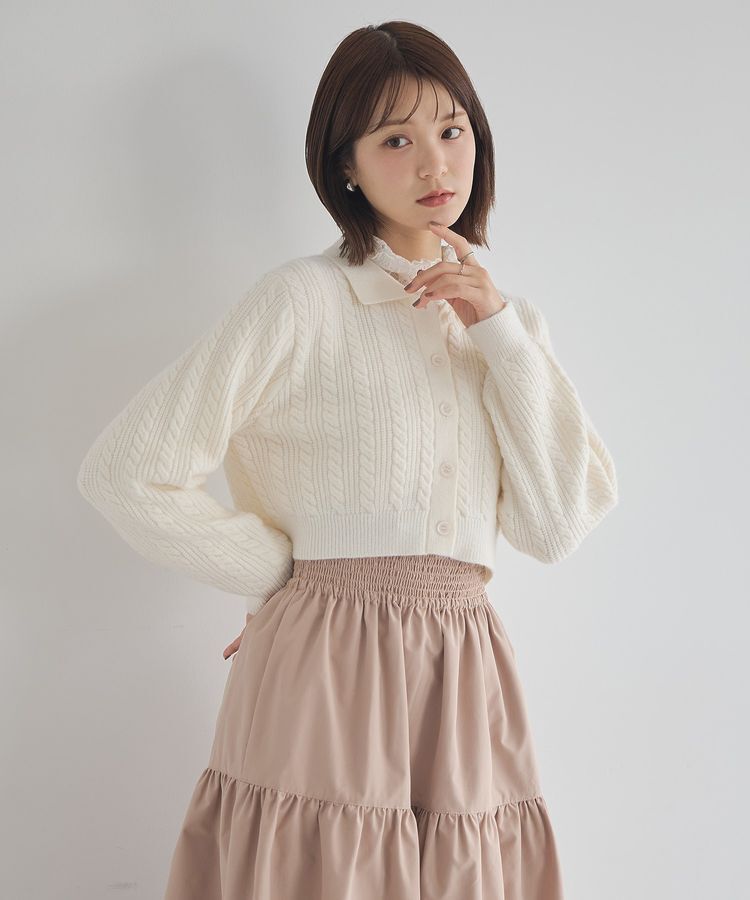 earth music&ecology「襟付きケーブルニットジャケット」|カーディガン|