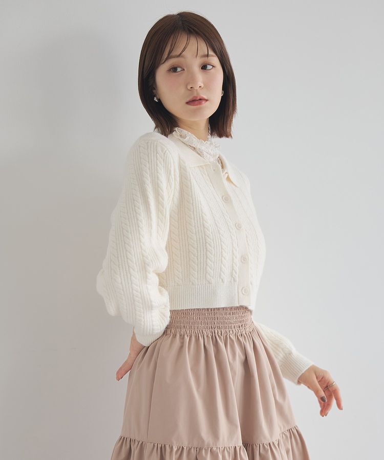 earth music&ecology「襟付きケーブルニットジャケット」|カーディガン|