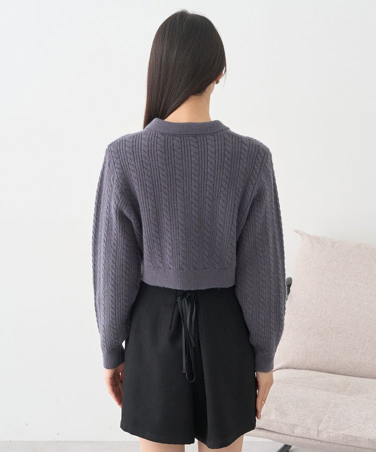 earth music&ecology「襟付きケーブルニットジャケット」|カーディガン|