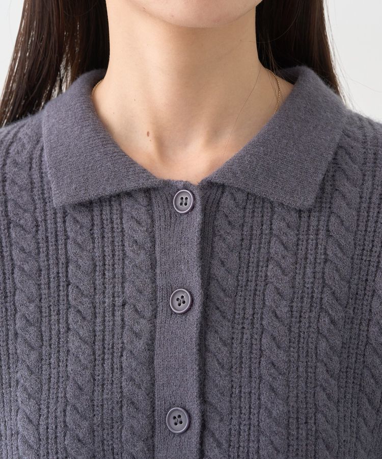 earth music&ecology「襟付きケーブルニットジャケット」|カーディガン|