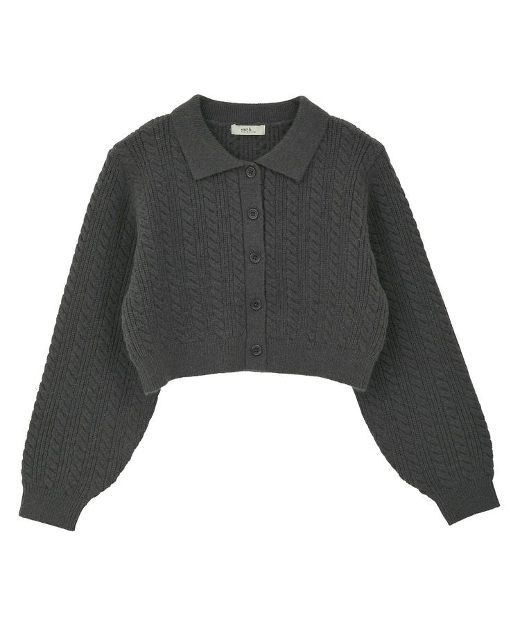 earth music&ecology「襟付きケーブルニットジャケット」|カーディガン|