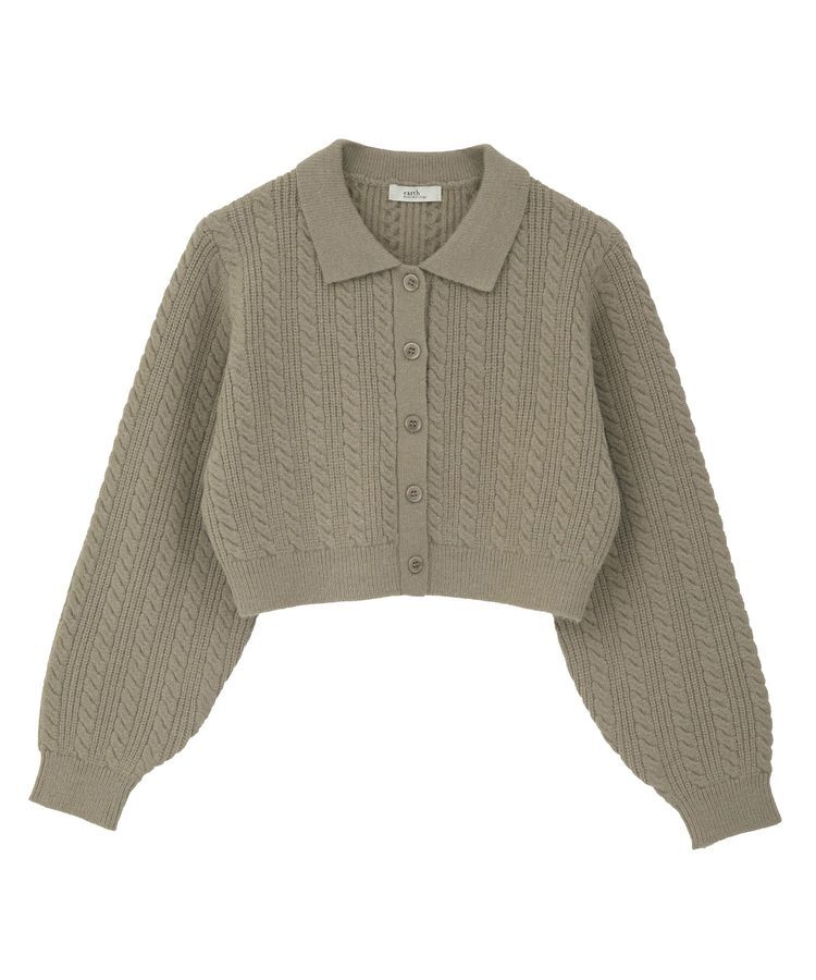 earth music&ecology「襟付きケーブルニットジャケット」|カーディガン|