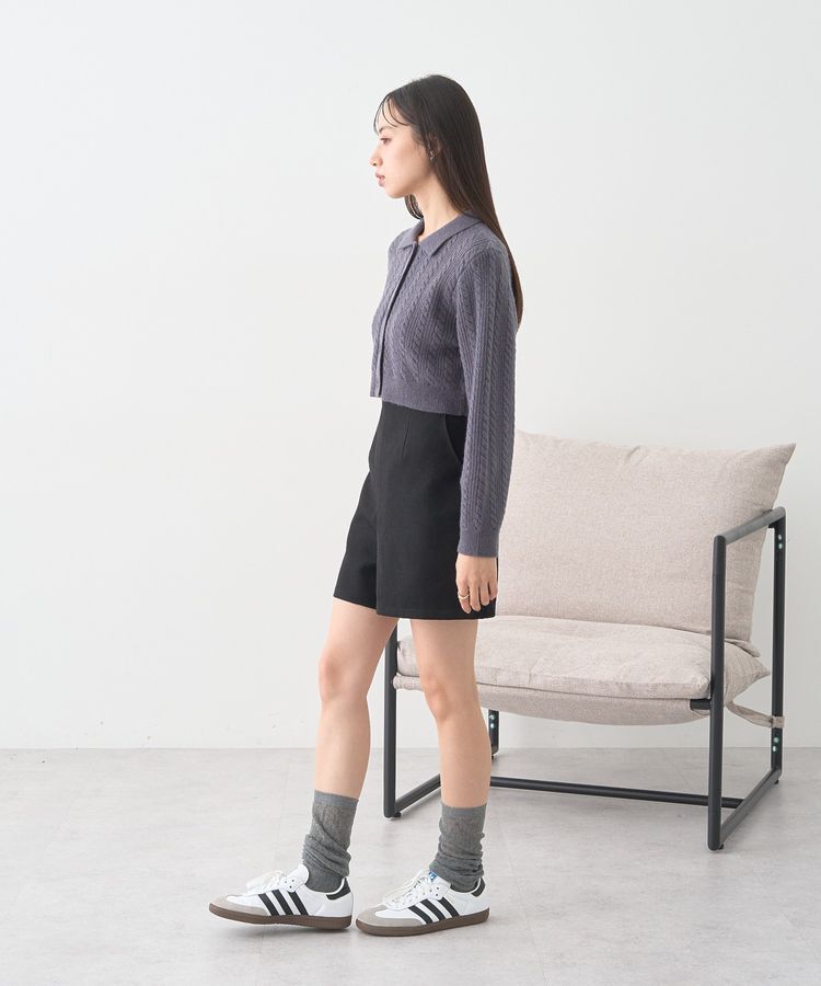 earth music&ecology「襟付きケーブルニットジャケット」|カーディガン|