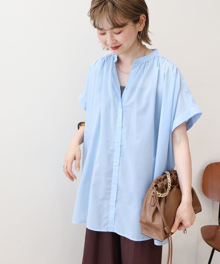 AMERICAN HOLIC「イージーケア 接触冷感フレンチスリーブギャザーシャツ」|シャツ・ブラウス|Sax