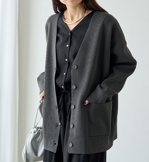  「【WEB限定/Du noir】スポンディッシュBIG Vネックカーディガン」|カーディガン|グレー