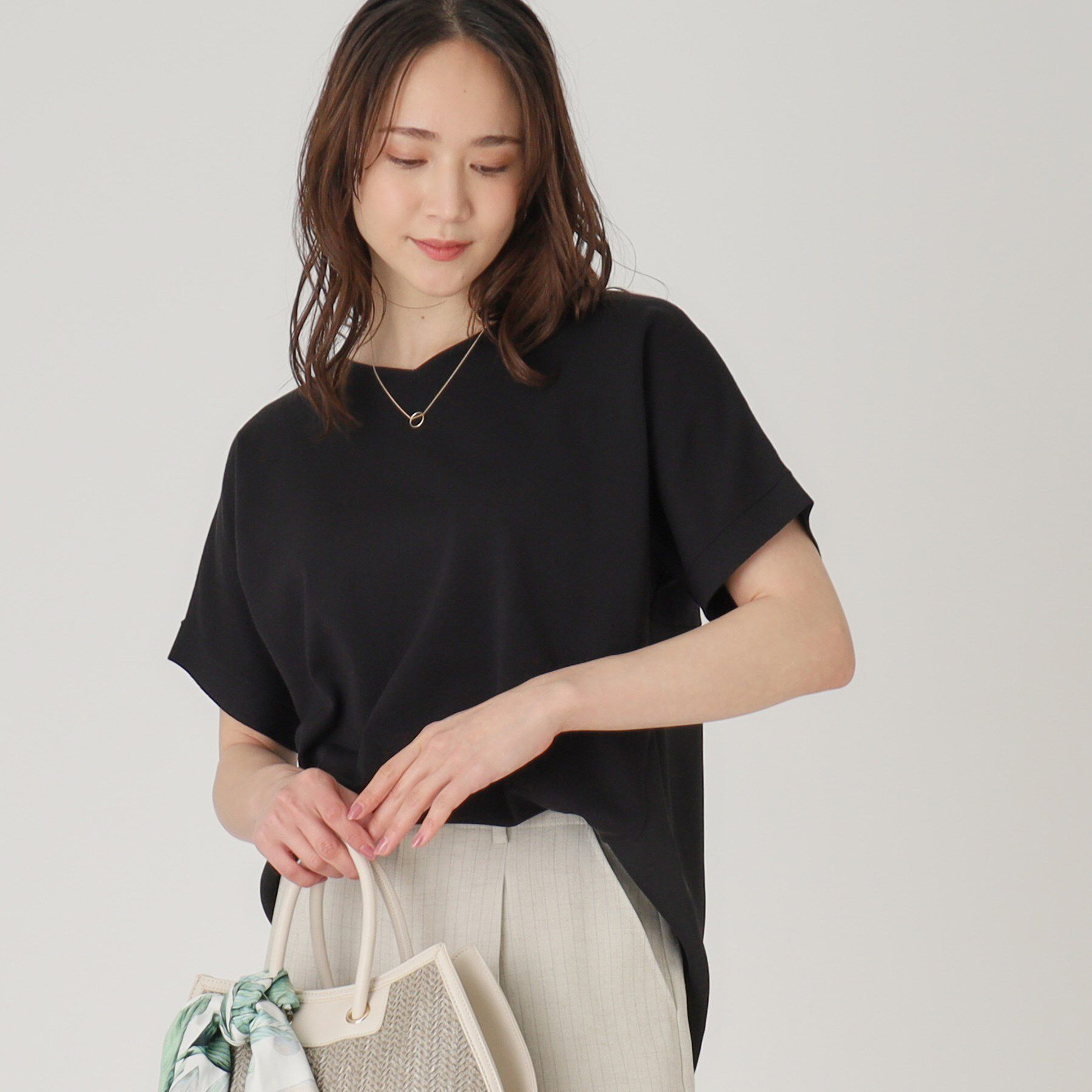 COUP DE CHANCE「【洗える／ヒップ丈】異素材組合せトップス」|ニット・セーター|ブラック(019)