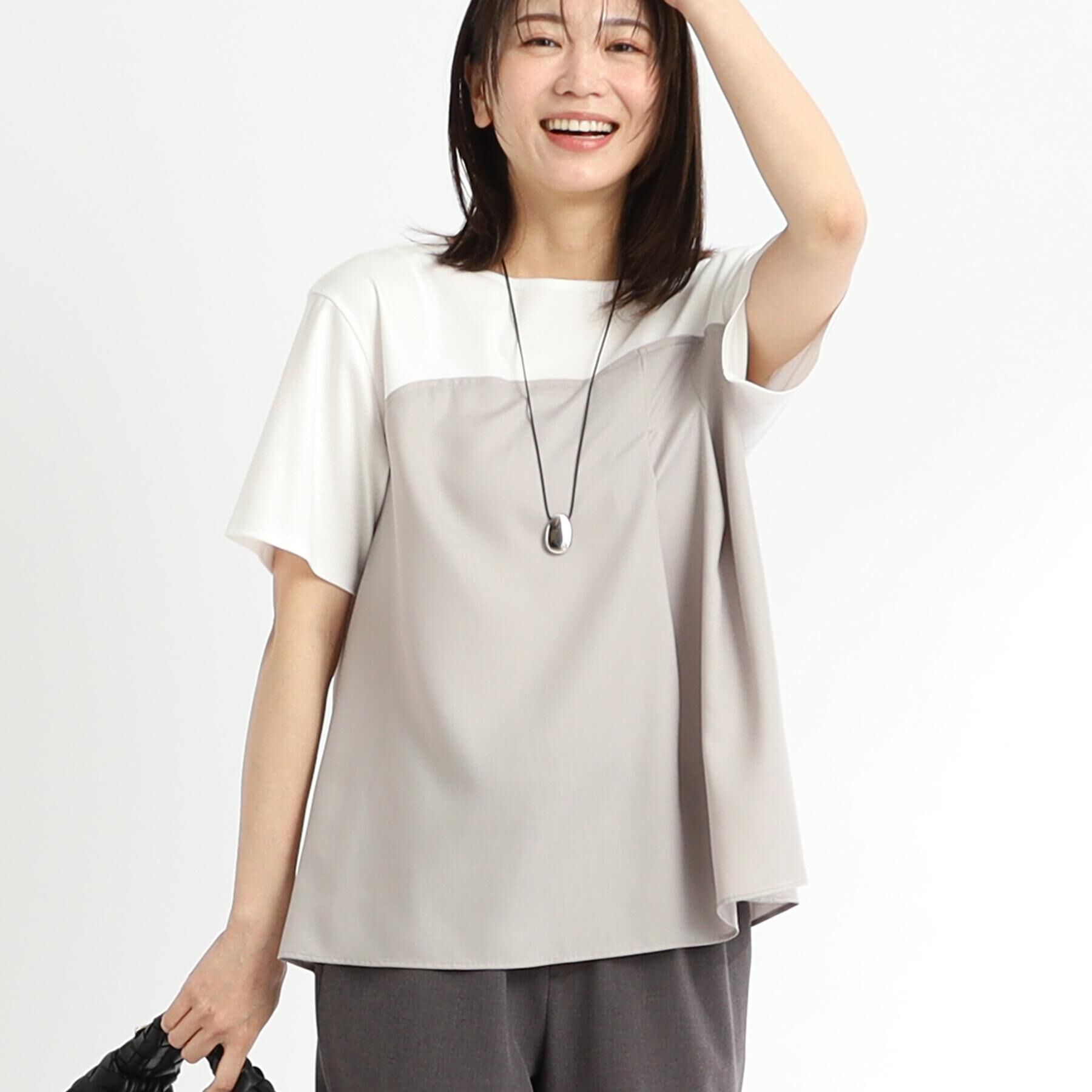 Reflect「【マシンウォッシュ可能】レイヤード風ジャージブラウス」|Tシャツ・カットソー|オフホワイト(503