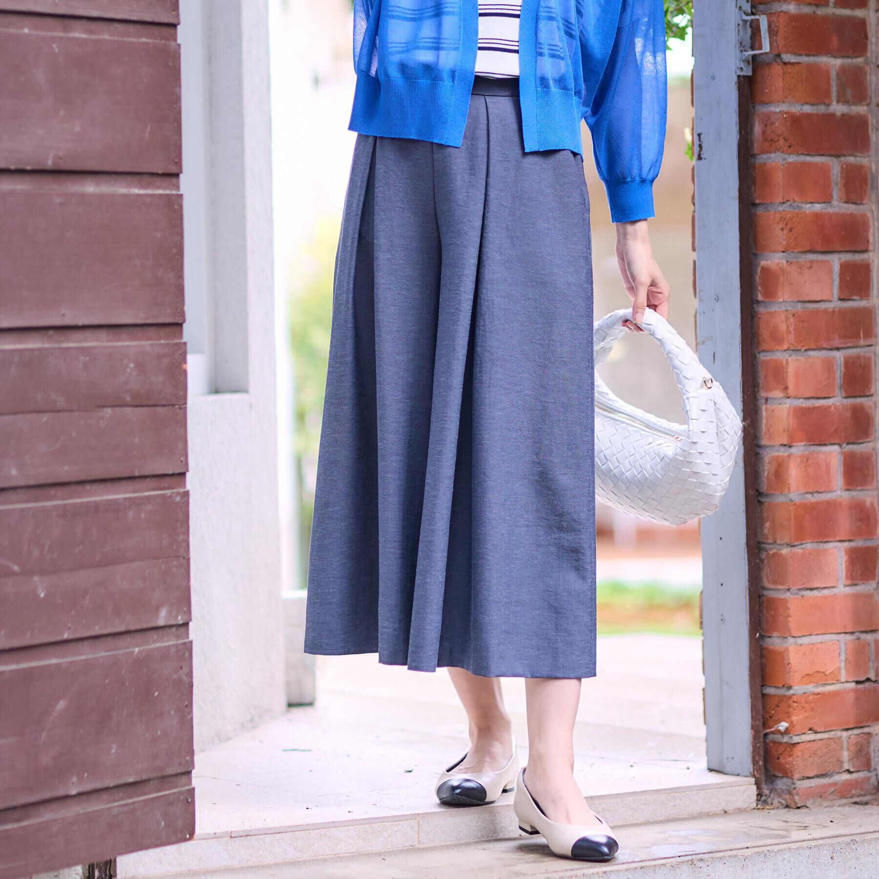 Reflect「【洗える】タックスカート風ワイドパンツ」|その他|ネイビー(094)