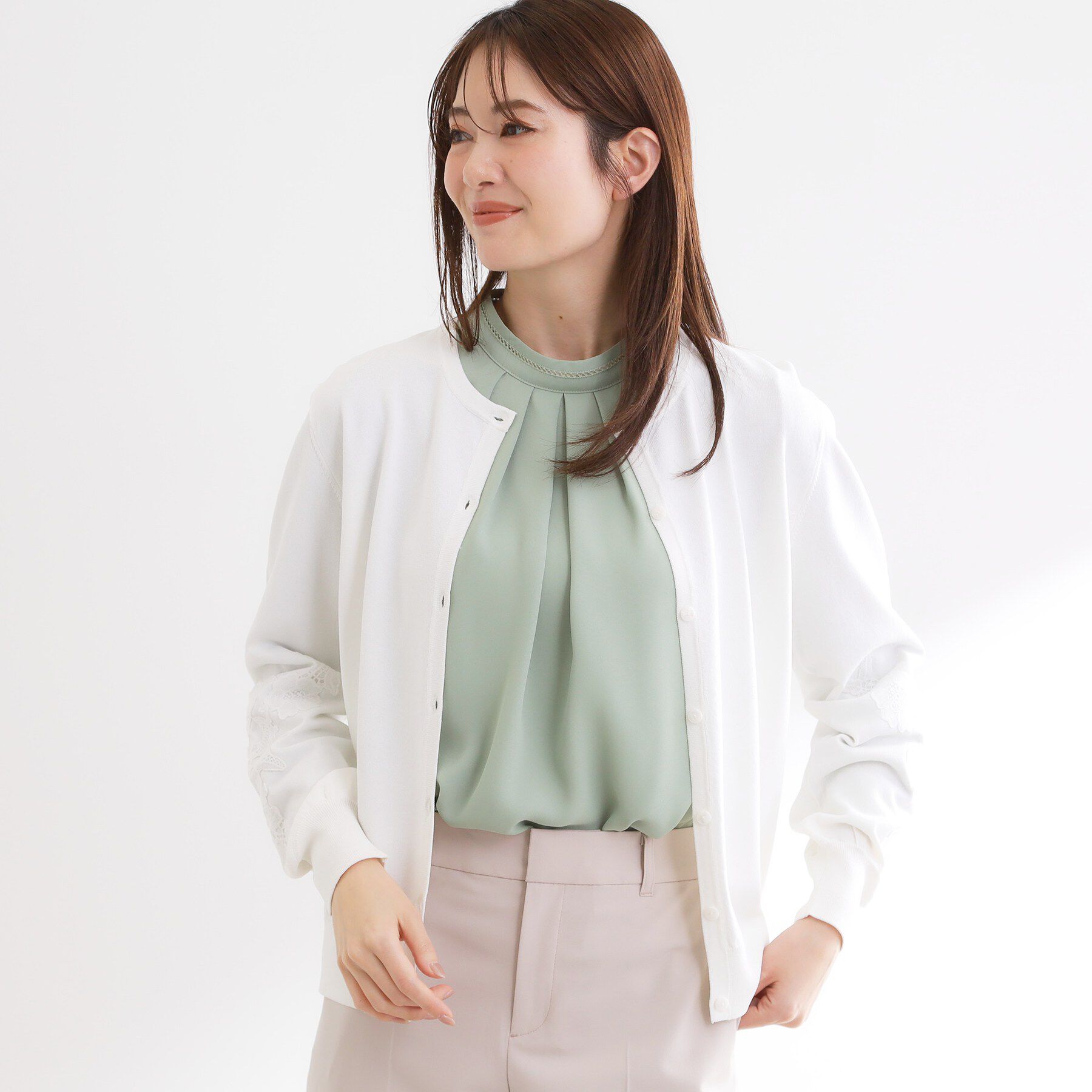 Reflect「レースデザインスリーブカーディガン」|カーディガン|