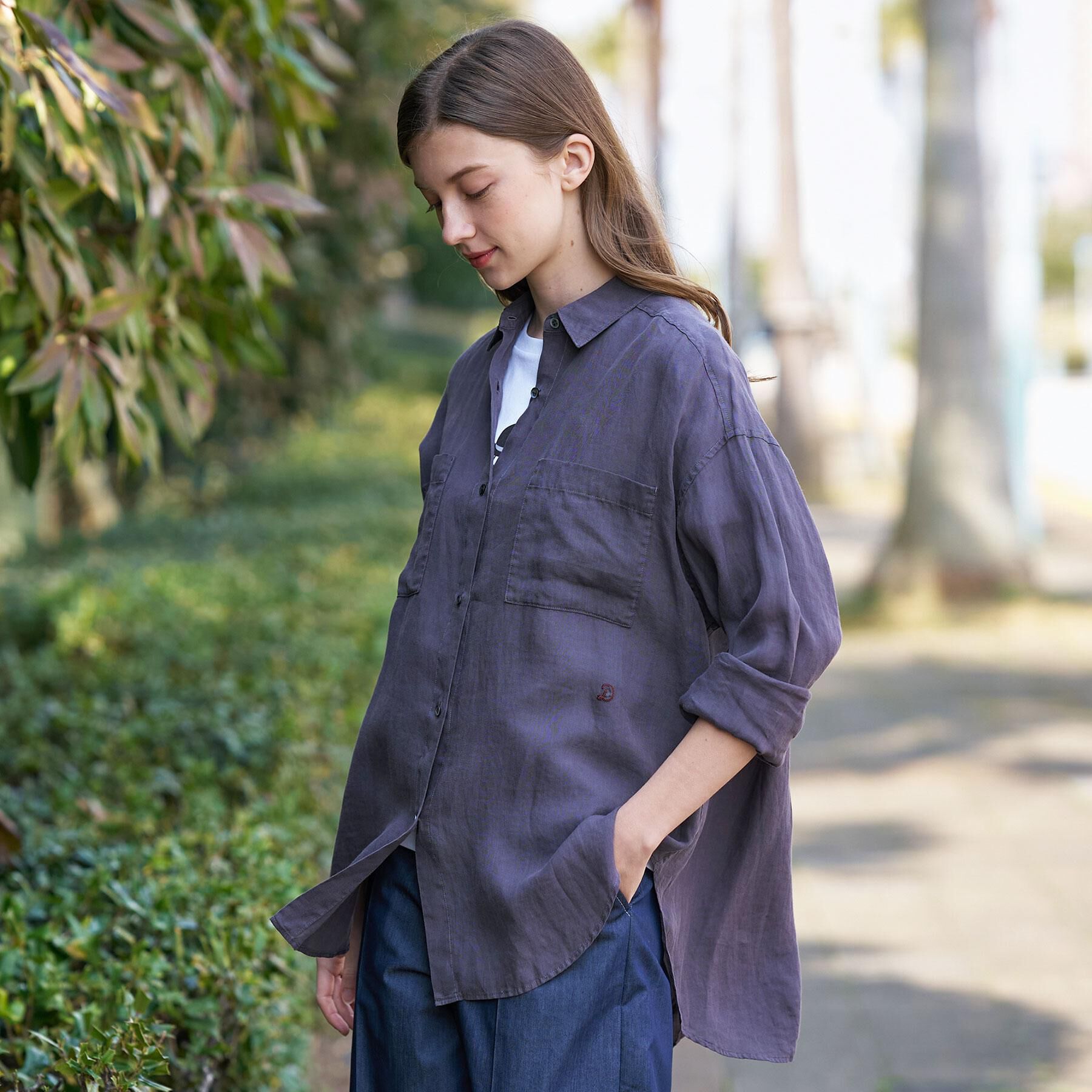 DRESSTERIOR「【人気定番/ウォッシャブル】ガーメントダイラミーシャツ」|シャツ・ブラウス|チャコールグレー(0