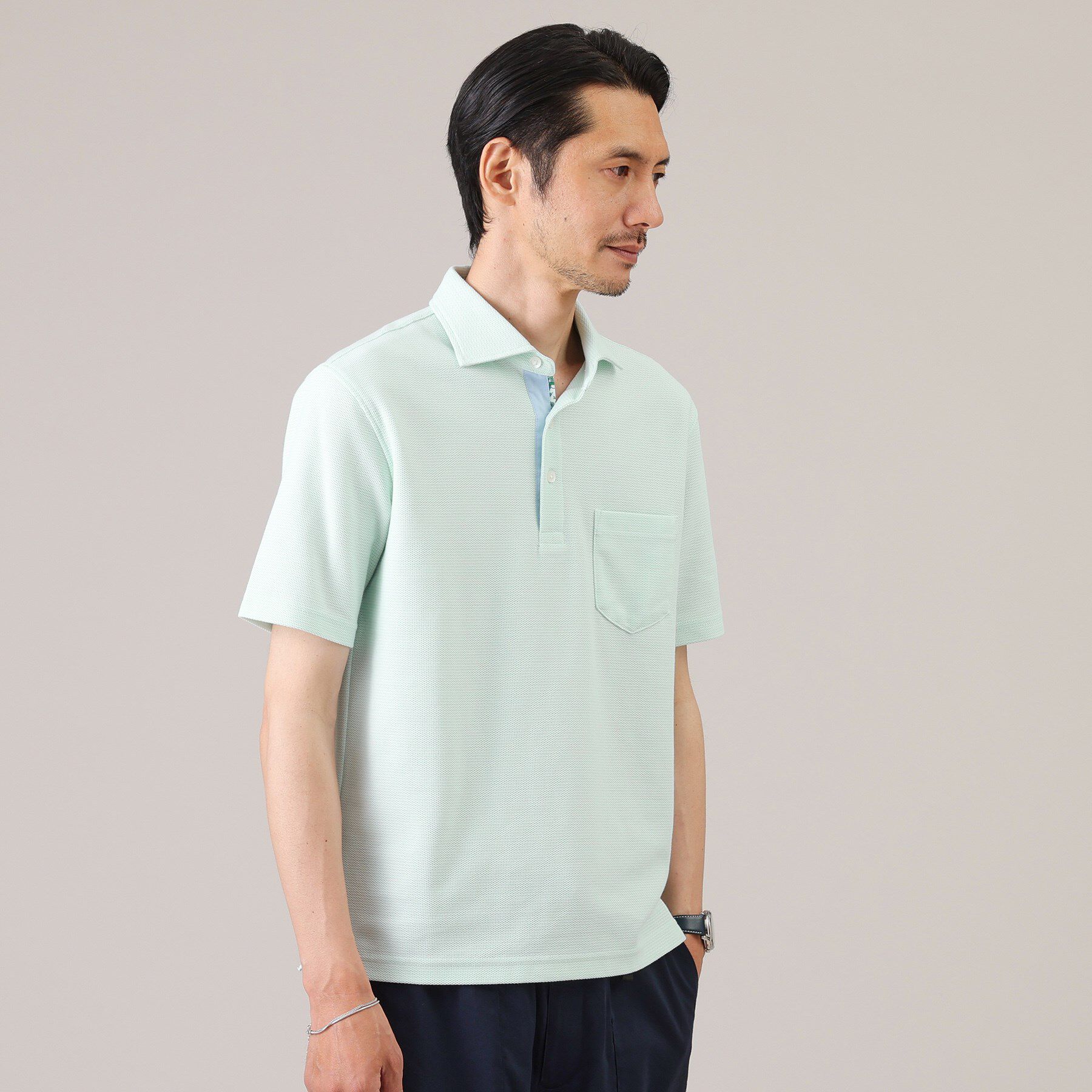 TAKEO KIKUCHI「【抗菌防臭／9色5サイズ展開】ハニカムメランジ ポロシャツ」|ポロシャツ|ミントグリーン(09