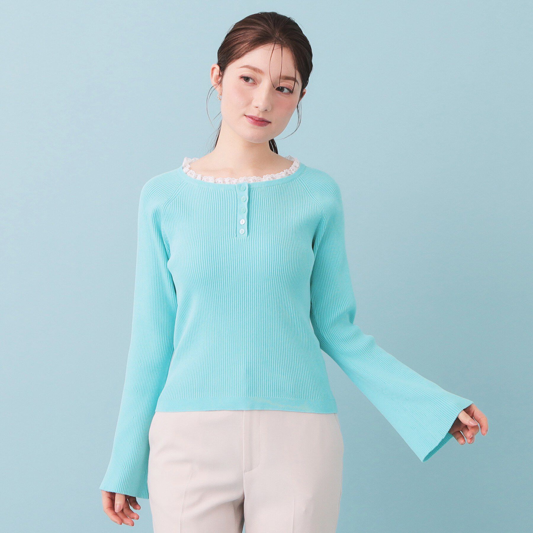 index「ヘンリーネックフレアスリーブニット【洗濯機OK】」|ニット・セーター|