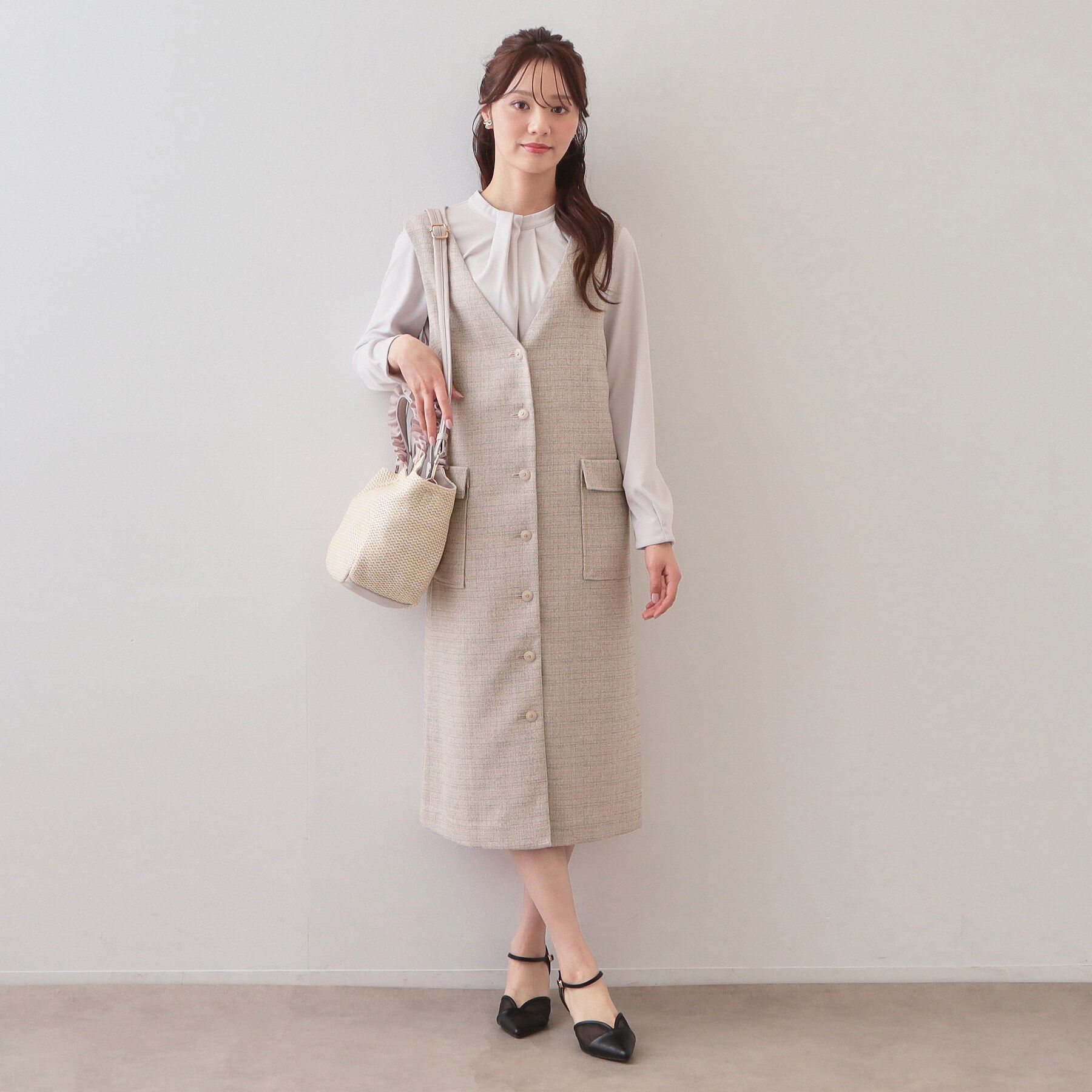 index「サマーツイード前開きジャンスカ【洗濯機OK/イージーアイロン】」|ワンピース|