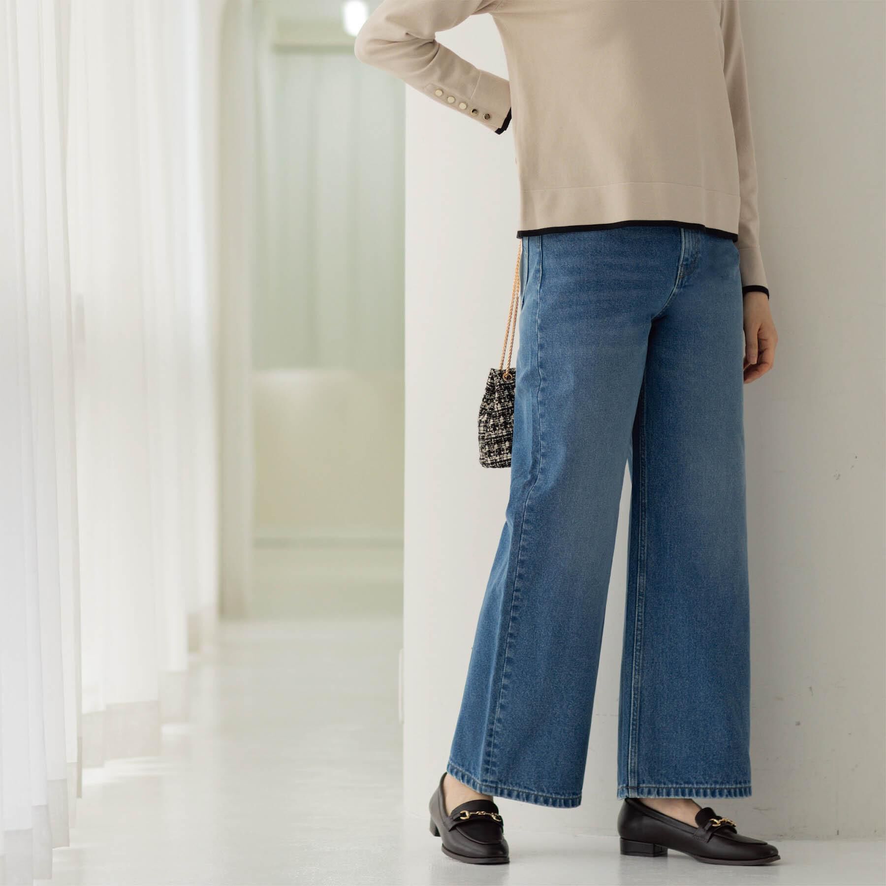 OPAQUE.CLIP「ワイドストレートデニムパンツ【洗濯機OK】《S～LL》」|デニム|ブルー(092)