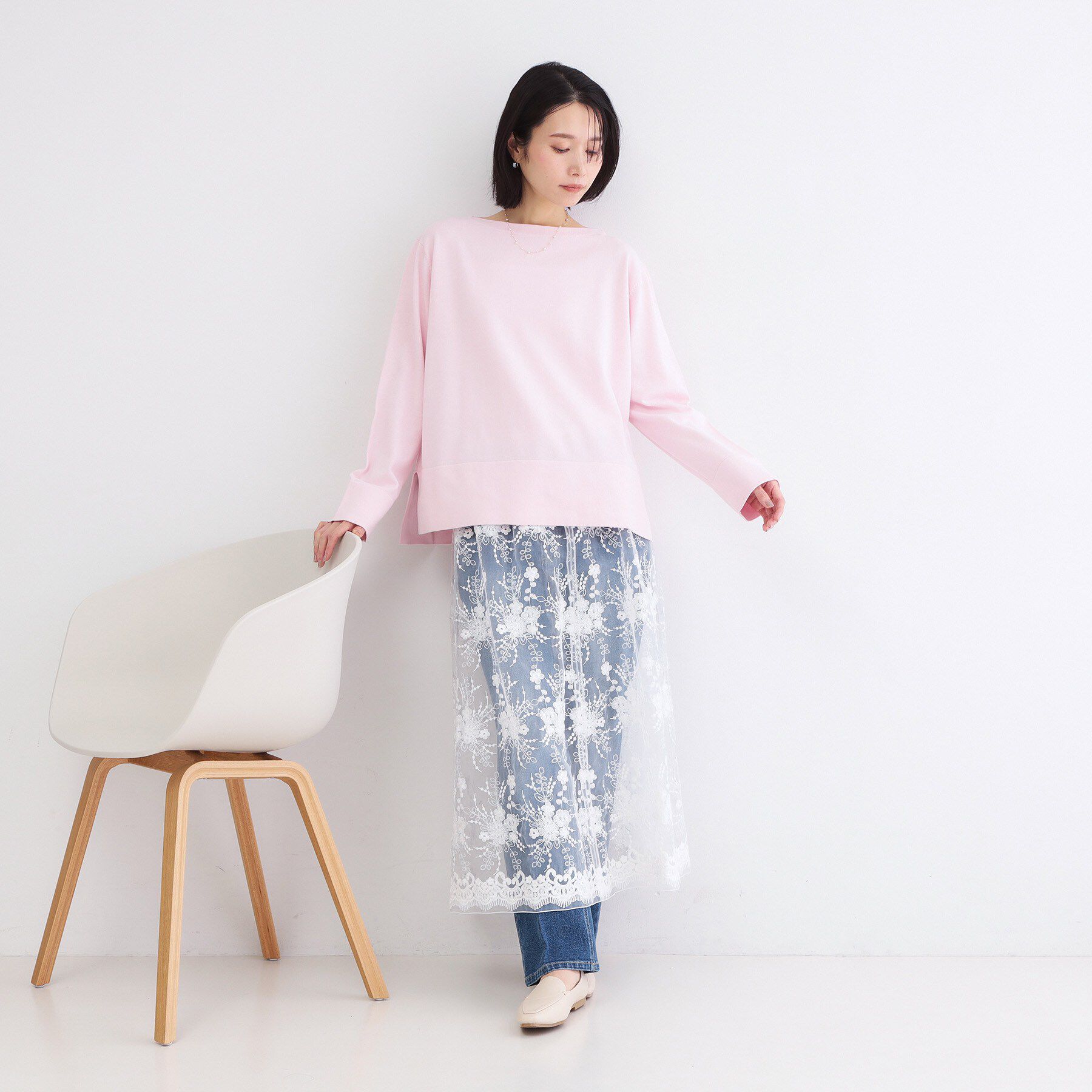 OPAQUE.CLIP「リラクシーボートネックニット/オーガニックコットン混【洗濯機OK/UVケア】《5col》」|ニット・セーター|