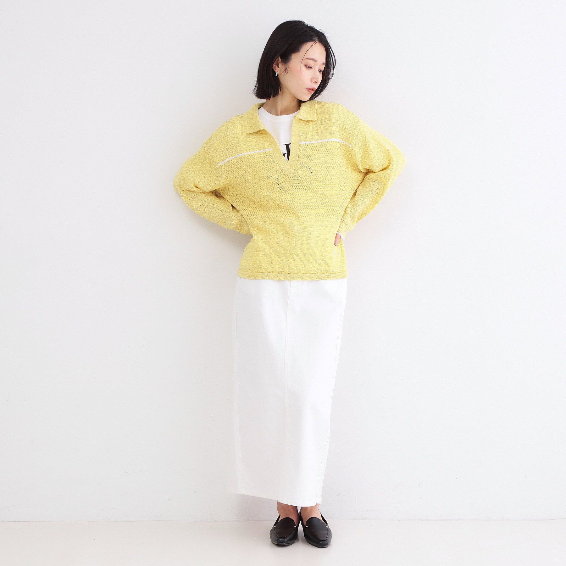 OPAQUE.CLIP「テープヤーンキーネックニット【洗濯機OK】」|ニット・セーター|