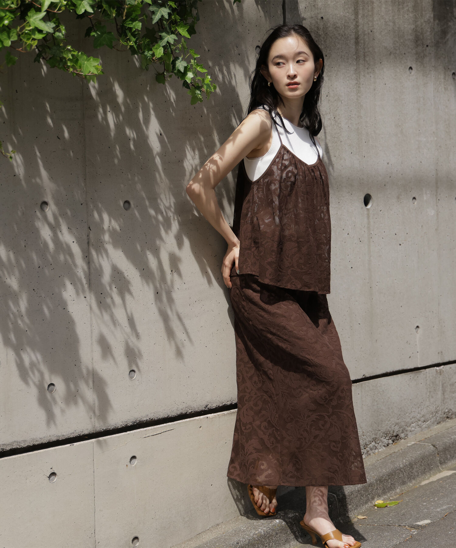  「フラワーメッシュ SETUP スカート」|スカート|ブラウン