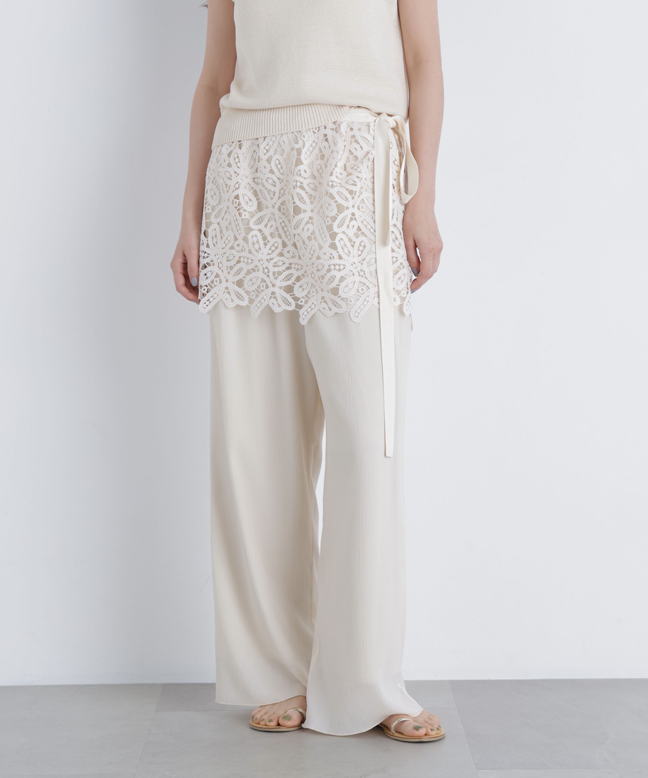  「レースレイヤード楊柳パンツ」|その他|エクリュ1