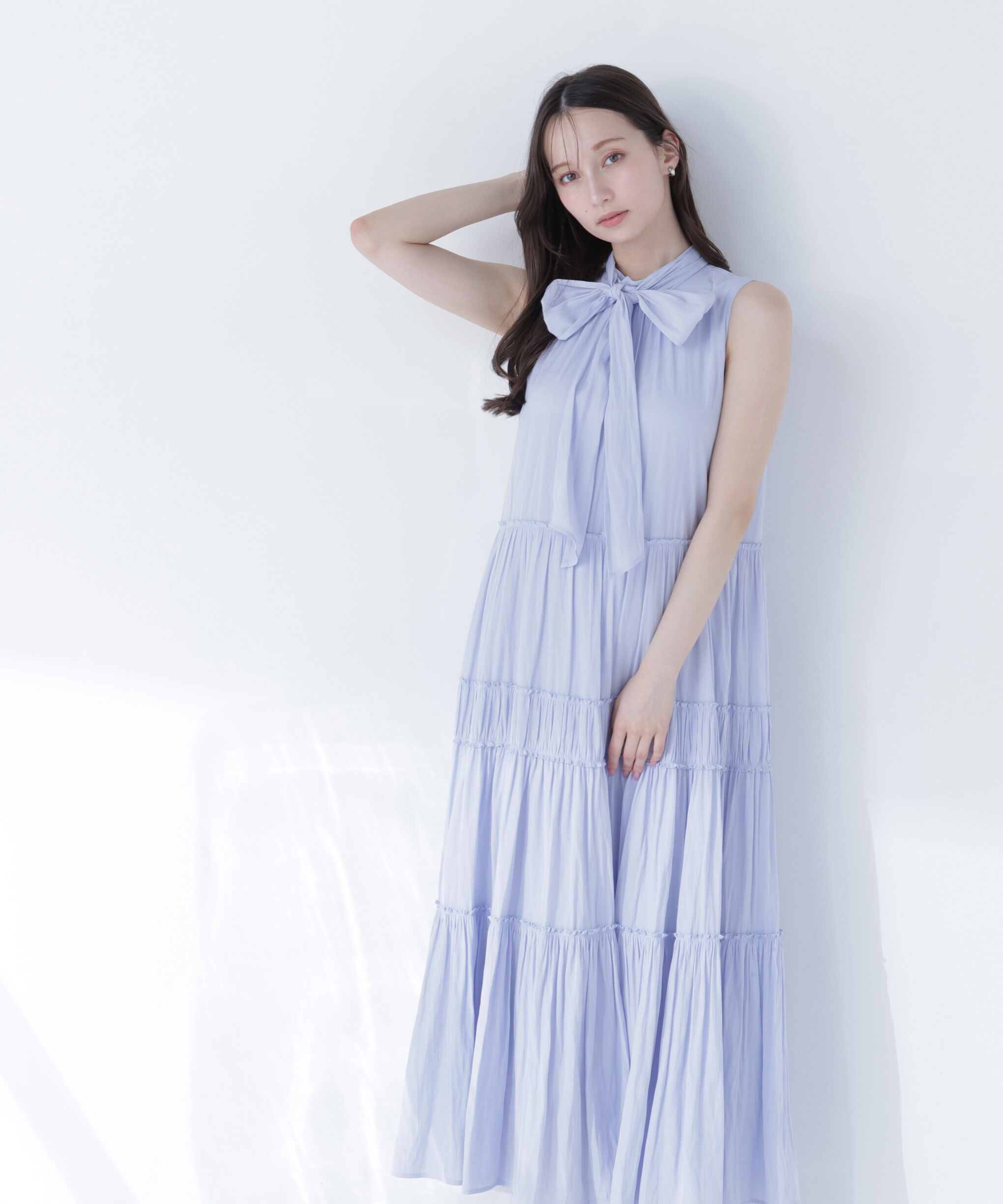  「バックリボンティアードワンピース」|ワンピース|ブルー
