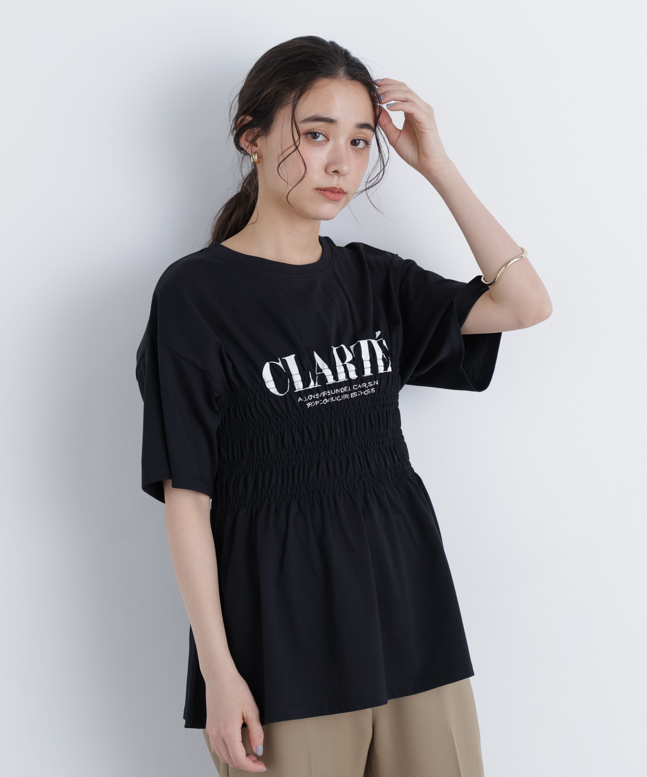  「シャーリングペプラムカットソー」|Tシャツ・カットソー|