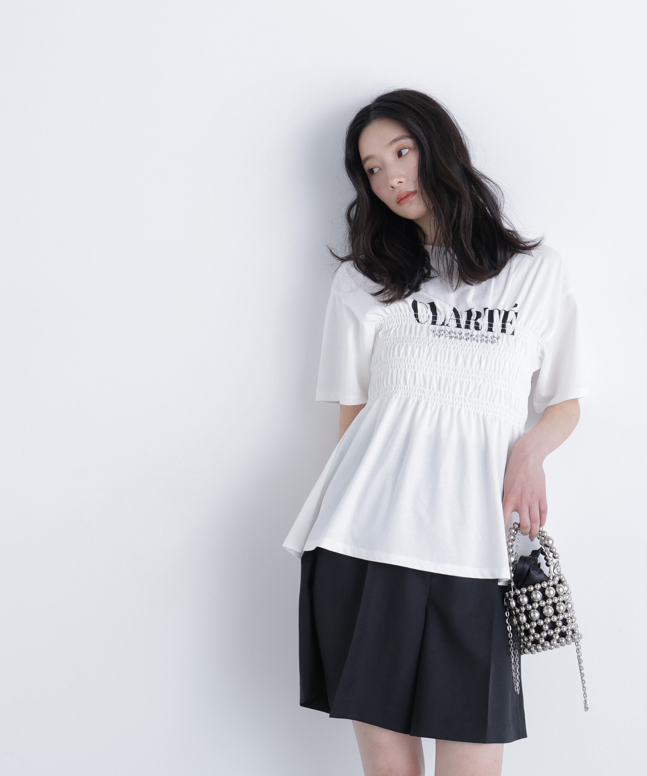  「シャーリングペプラムカットソー」|Tシャツ・カットソー|オフホワイト1